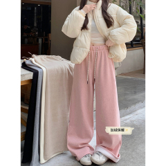 Real shot! 2024 Winter Cashmere Pants Plus Velvet Thickened Drawstring Drapey Wide Leg Pants Casual Pants for Women