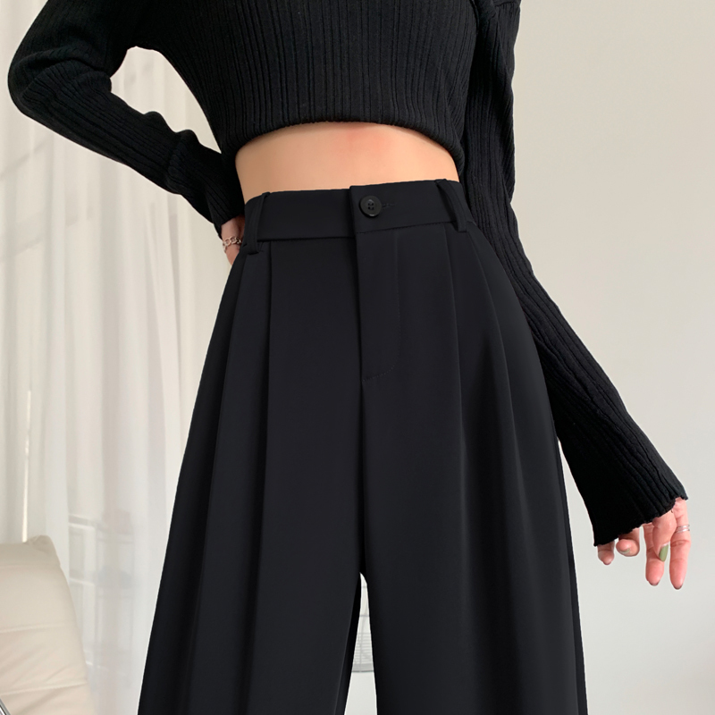 Women's new wide-leg pants, loose and drapey, high-waisted, straight, casual, slim, black floor-length suit pants