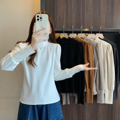 Half turtleneck, puff sleeves and long-sleeved T-shirt for women, autumn and winter loose slimming tops and bottoming shirts