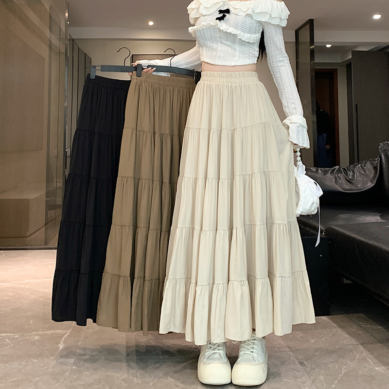 Cake long skirt for women 2024 new autumn high-waist design A-line skirt apricot skirt mid-length