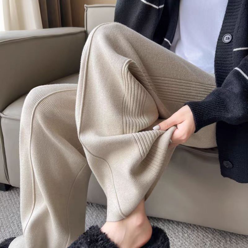 2024 New White Soft Lazy Style Knitted Pants Women's Casual Pants Straight Leg Wide Leg Pants
