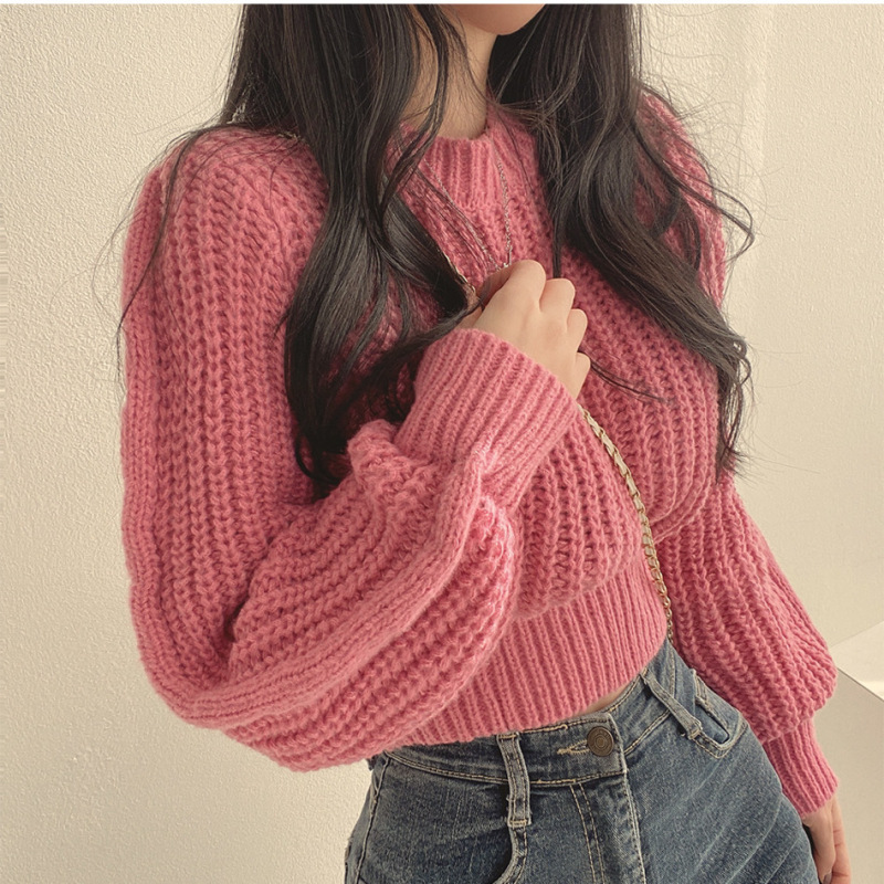 Ready stock Korean style fashionable and versatile loose and simple round neck knitted sweater