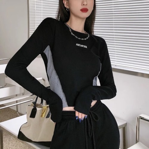 American retro short T-shirt bottoming shirt for women in early autumn with tight-fitting inner design niche sweet and spicy long-sleeved top