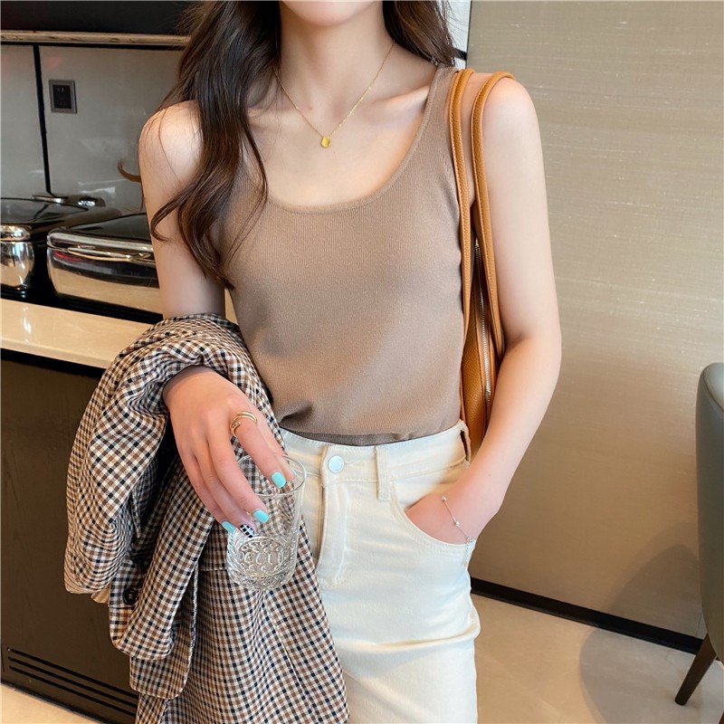 French white suspender women's ins bottoming trendy outer wear short slim fit knitted slim inner sleeveless top
