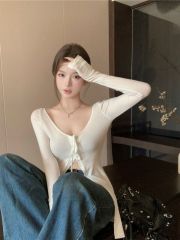 Light oxygen trendy thin knitted sun protection jacket women's Tencel wool outer top