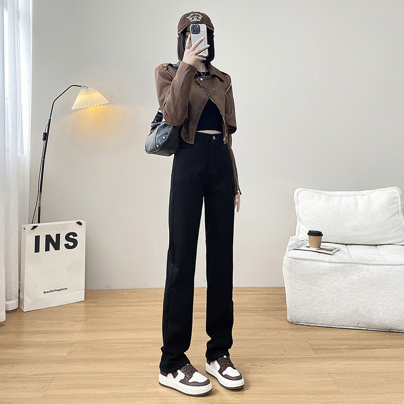Thick velvet jeans for women, high-waist stretch straight pants, cold-proof and warm women's jeans, denim pants for women