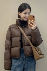 Short three-proof thickened down cotton jacket for women with stand-up collar and small person European and American ins jacket