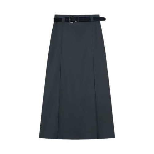 Gray pleated skirt women's new summer high-end mid-length high-waisted slim straight suit a-line skirt