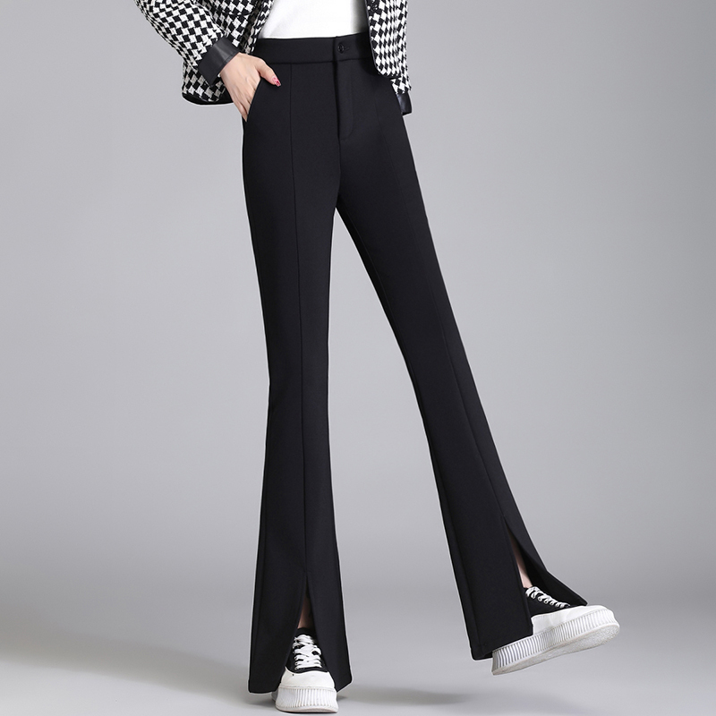 Slightly booted pants for women, autumn and winter new high-waisted women's pants, nine-point large size plus velvet casual bell-bottom pants