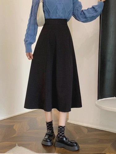 Woolen mid-length skirt for women, autumn, spring and autumn new high-waist slimming hip skirt A-line skirt