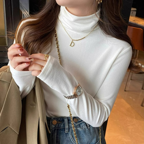 Turtleneck bottoming shirt for women in autumn and winter, long-sleeved T-shirt, slim fit and versatile, western-style stacked collar top