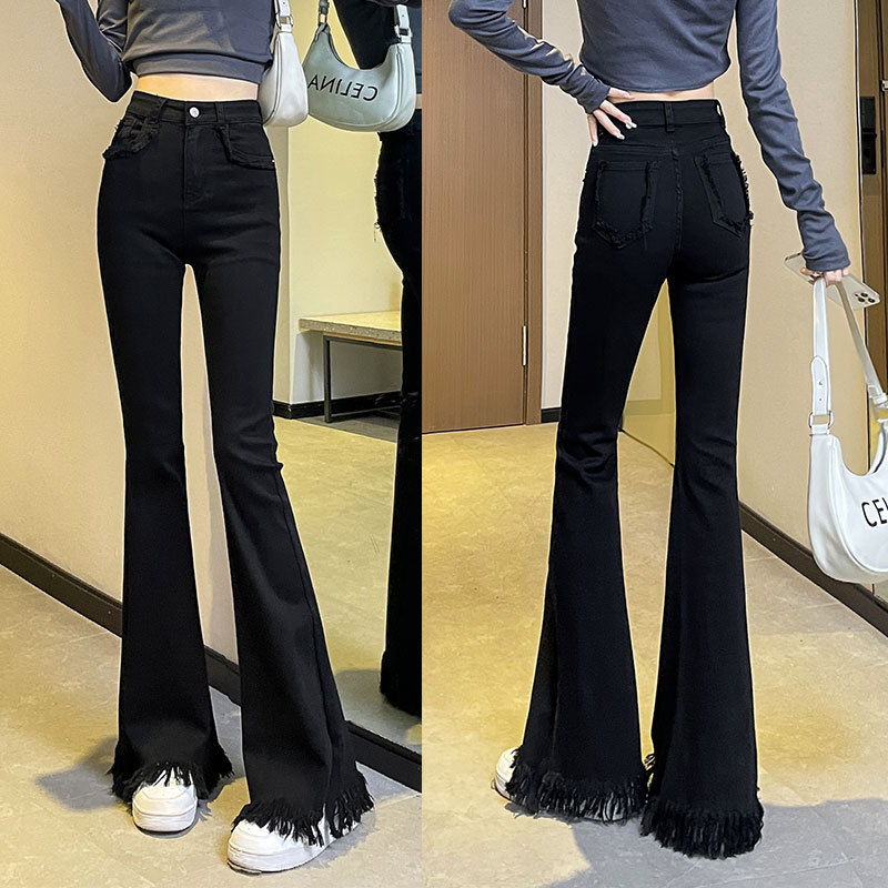Jeans women's new fashion slim fit floor-length high-waist stretch micro-flare pants