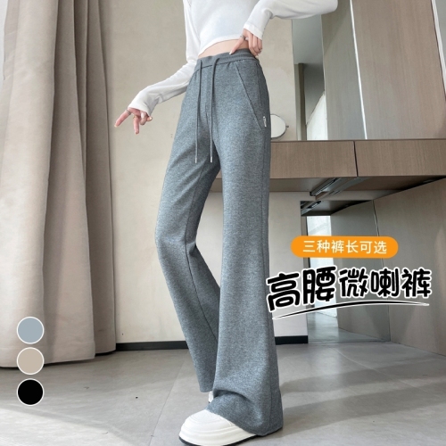 2024 Autumn new style boot-cut pants, high-waisted sports pants, sweatpants, horse-shoe pants, casual floor mopping pants for women