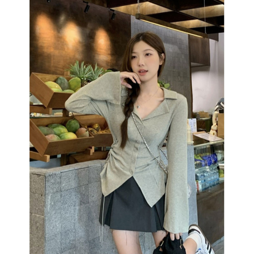 Original fabric, original workmanship, Korean design, long-sleeved T-shirt for women, new waist slimming top