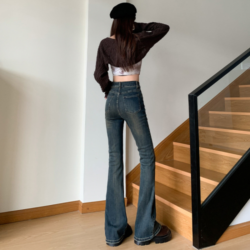 Autumn new style bootcut jeans for women high waist fashionable straight loose wide leg floor mopping pants