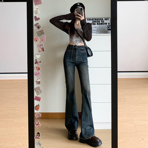 Autumn new style bootcut jeans for women high waist fashionable straight loose wide leg floor mopping pants