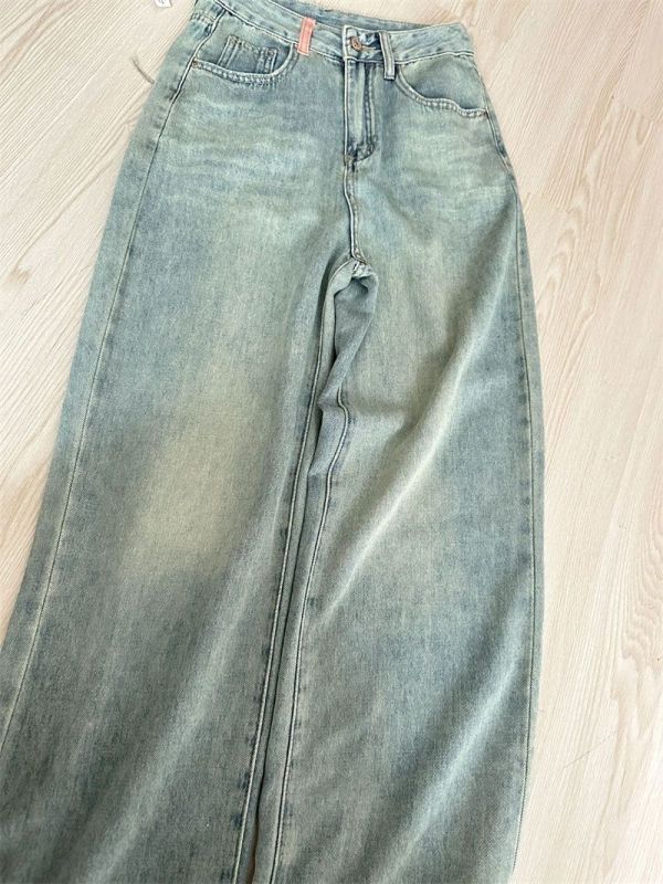 Light-colored high-waisted straight-leg denim trousers for women in spring and autumn new design high-waisted loose slimming versatile floor-length trousers