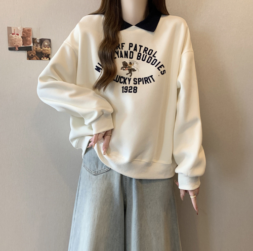 Photographed 2024 Autumn/Winter New Fat Mm Plus Size Women's Thick Fleece Letter Open Style Sweatshirt Top