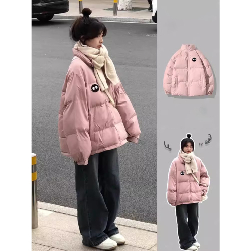 American thickened pink stand-up collar cotton coat winter new style warm loose lazy style small bread coat for women