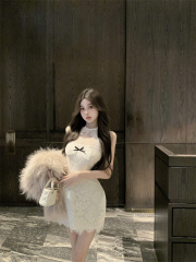 Shot-draped open-collared sexy lace alluring slimming waist-training dress for women