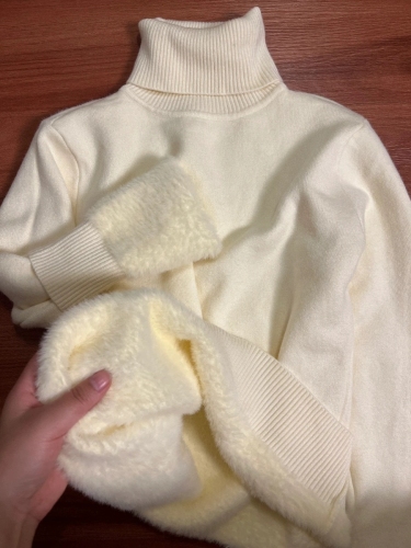 Cashmere Fleece Thick High Neck Sweater for Women 2024 Autumn/Winter New Warm Knitted One-Piece Fleece Inner Layer T-shirt