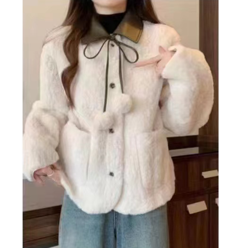 Official picture 2024 new winter fat MM thickened and warm imitation rabbit fur all-in-one jacket