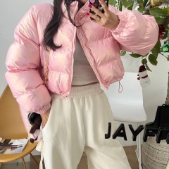 Korea Dongdaemun 24 Autumn Stand Collar Casual Solid Color Long Sleeve Zipper Down Jacket Top Women