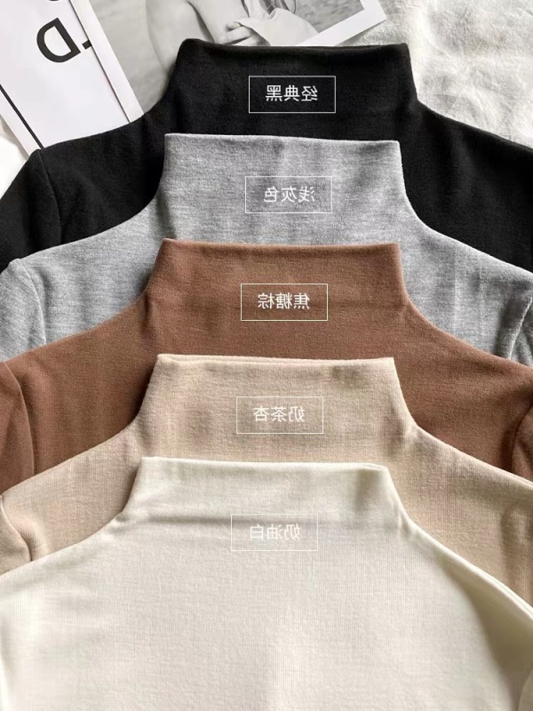 Solid color half turtleneck bottoming shirt for women autumn and winter new style inner warm long-sleeved top