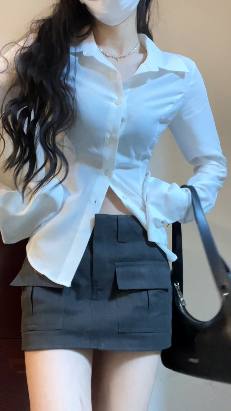 Waist slimming long-sleeved shirt + work skirt