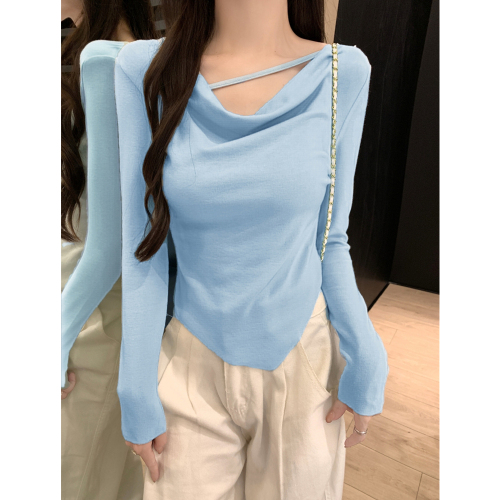 Real shot of rayon 1*1 2024 autumn solid color design niche long-sleeved T-shirt for women