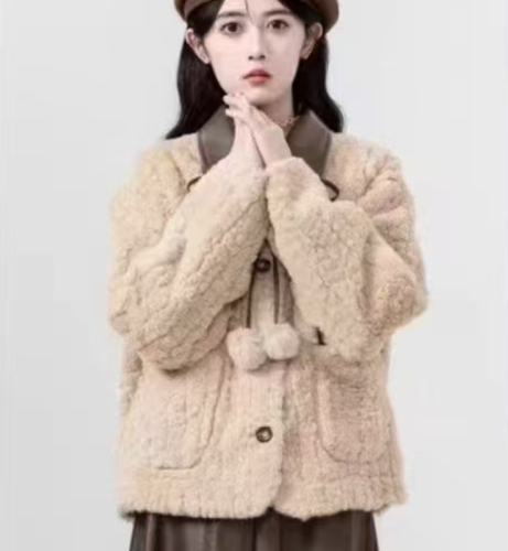 Official picture 2024 new winter fat MM thickened and warm imitation rabbit fur all-in-one jacket