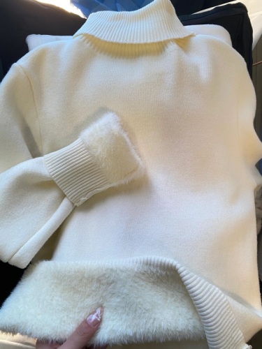 Cashmere Fleece Thick High Neck Sweater for Women 2024 Autumn/Winter New Warm Knitted One-Piece Fleece Inner Layer T-shirt