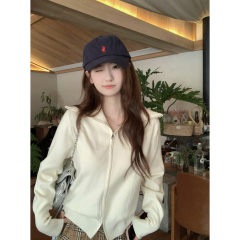 Real shot of autumn and winter Korean style lapel double zipper fishbone thickened Andy velvet versatile sweater sweater jacket