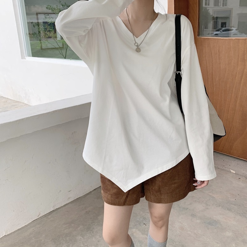 Fabric 100% cotton irregular hem long-sleeved T-shirt with new autumn long-sleeved top ins