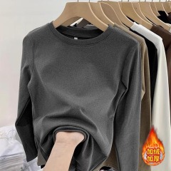 Thickened velvet long-sleeved T-shirt for women in autumn and winter new Korean style round neck slim fit German velvet inner bottoming shirt top