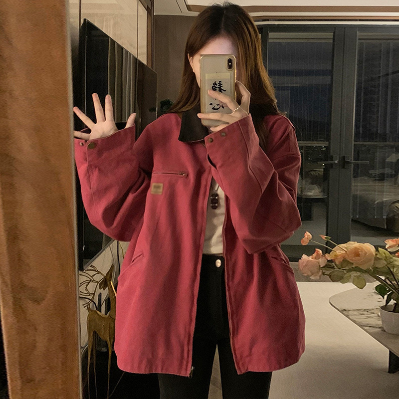 Japanese workwear jacket for women spring and autumn thin retro loose lapel jacket trendy 2024 new student
