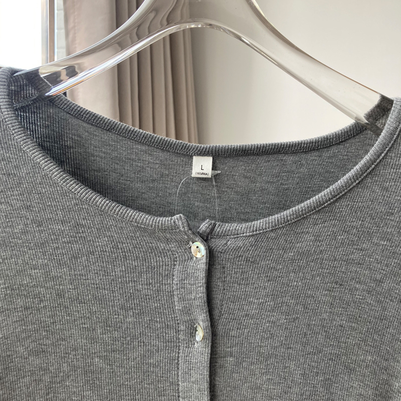 Spring, Autumn and Winter New Gray Round Neck Long Sleeve Knitted Cardigan Women's American Slim Fit Short Style Western Style Shirt Jacket