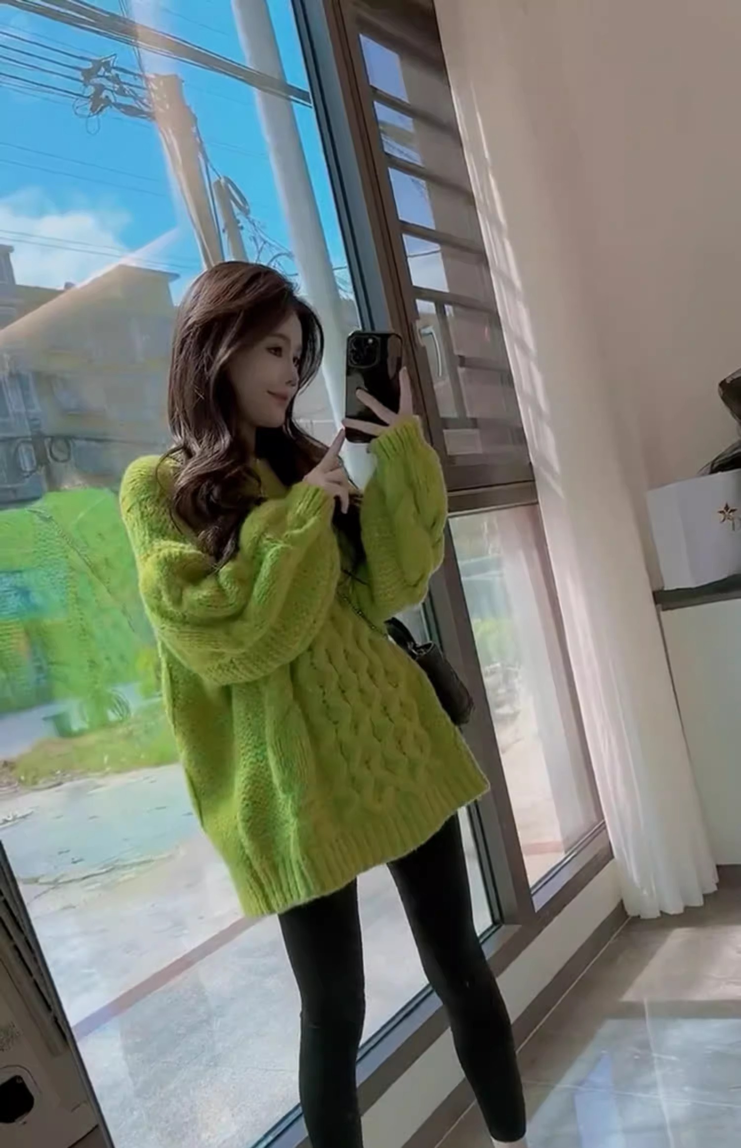 Hottest New Winter Green Cable Knit Sweater for Women Loose Slouchy Style High-end Top Trendy
