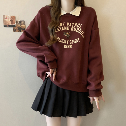 Photographed 2024 Autumn/Winter New Fat Mm Plus Size Women's Thick Fleece Letter Open Style Sweatshirt Top