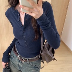 Official picture 2*2 rayon 260g long-sleeved T-shirt spring and autumn thin trendy slim solid color bottoming shirt round neck Korean style women's clothing