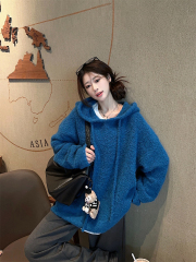 Photographed~ Korean-style lazy wind loose minimalist soft cotton long-sleeved hooded knit sweater