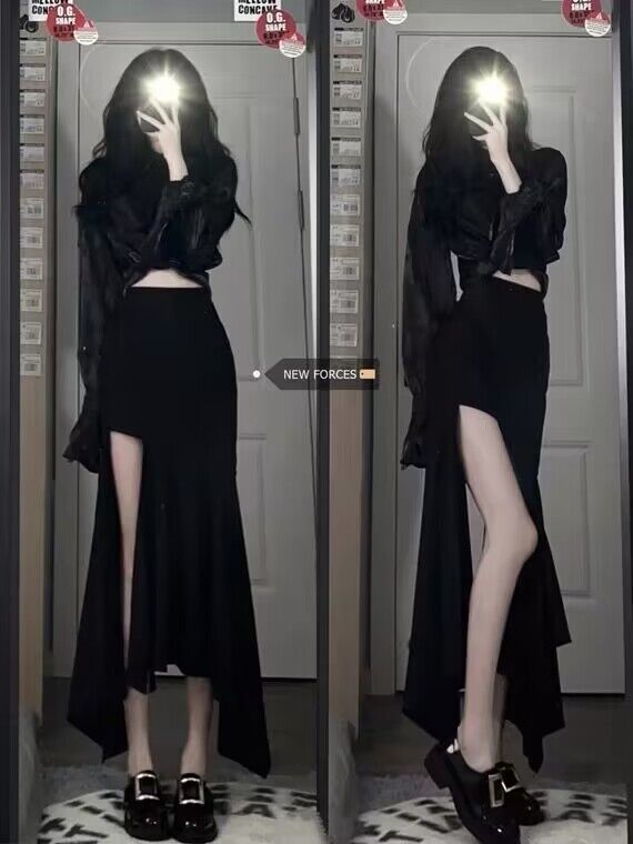 New style of beautiful and high-end sweet and spicy royal sister cold style chic black dress women's autumn suit