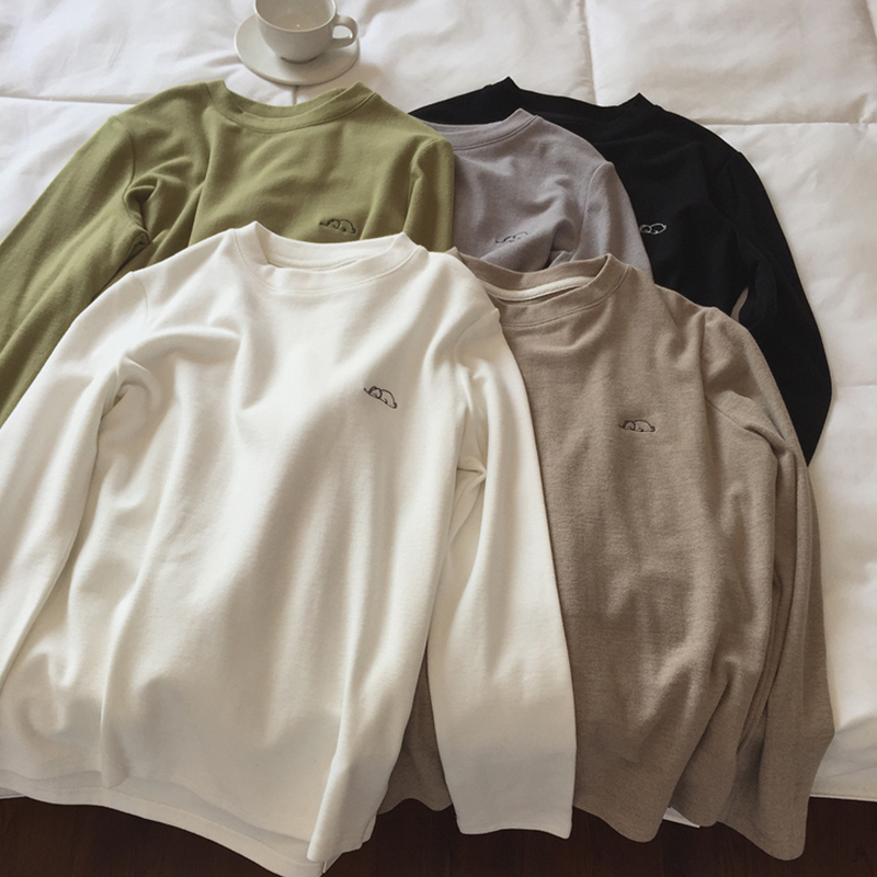 Official picture double-sided German velvet bottoming shirt for women new cationic thickened embroidered long-sleeved T-shirt for women