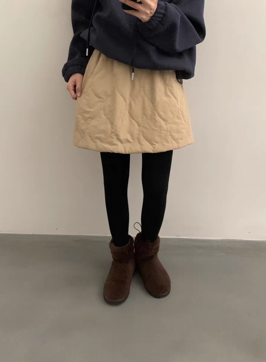 Slimming and Versatile Semi-Skirt with Elastic Waist for Women, 24 Autumn/Winter Cotton-Lined