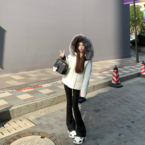COOLLINE Lin Zixi Heavy Industry chao large fur collar short white down cotton coat women's warm jacket winter
