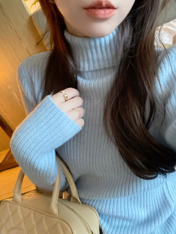 Multicolor striped high collar bottoming shirt for women slimming inner top