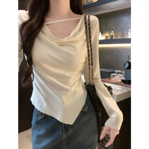 Real shot of rayon 1*1 2024 autumn solid color design niche long-sleeved T-shirt for women