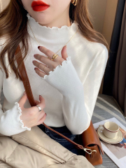 Women's bottoming shirt with spring and autumn style, new autumn style, half-turtleneck sweater, knitted top with fungus edge
