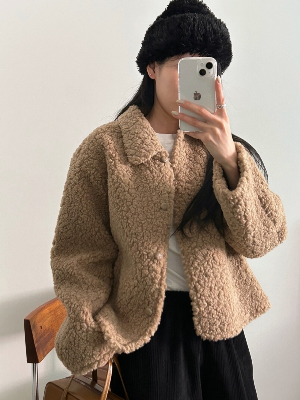 chic Korean style winter fashion age-reducing lapel single-breasted lamb fur one-piece short jacket