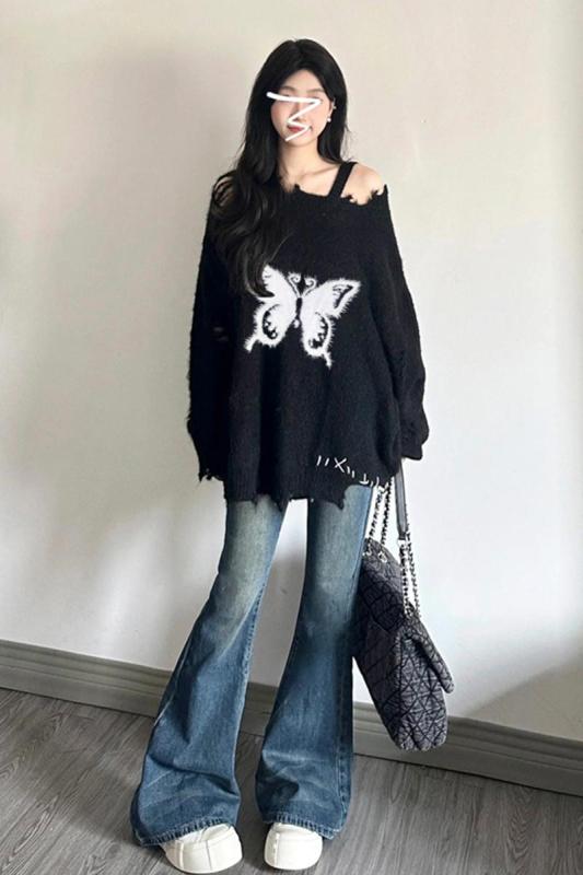 Design niche lazy style bow sweater jacket for women early autumn and winter loose knitted sweater long-sleeved top for women